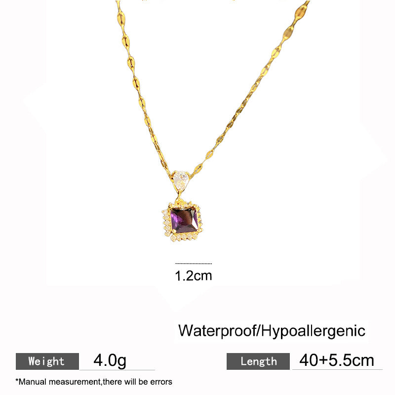 Minimalist Luxury Geometric Cubic Zirconia Plated Titanium Steel Necklace for Unisex