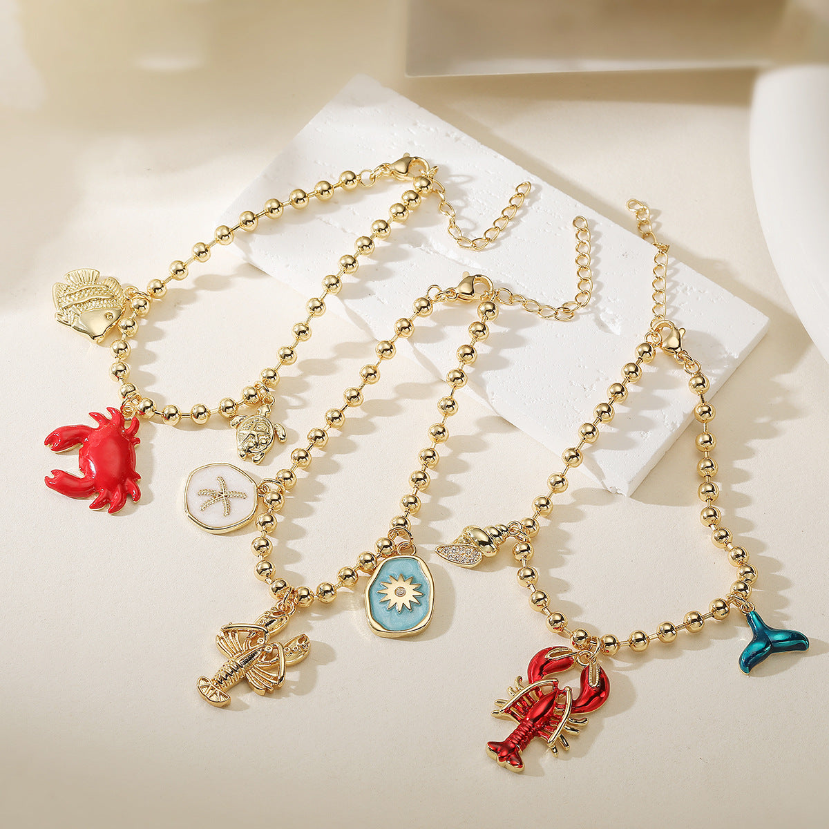 Geometric Brass Gold Plated Drip Oil Lobster Crab Pendant Bracelet for Women