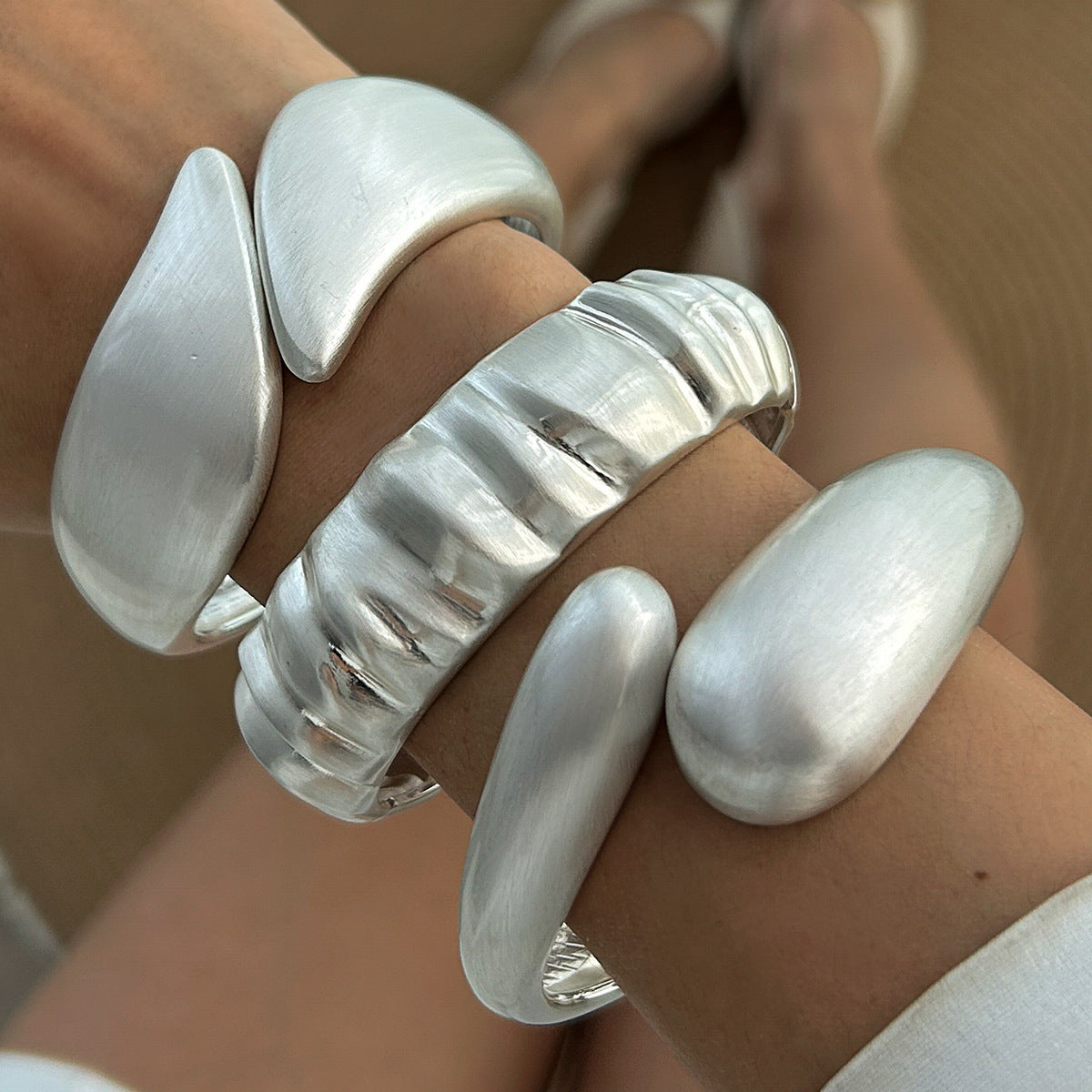 Geometric Teardrop Plated Zinc Alloy Wide Cuff Bracelet Set