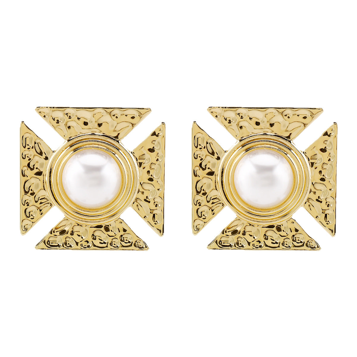Orecchini a perno geometrici vintage in lega stile palazzo con perle imitate e finitura placcata