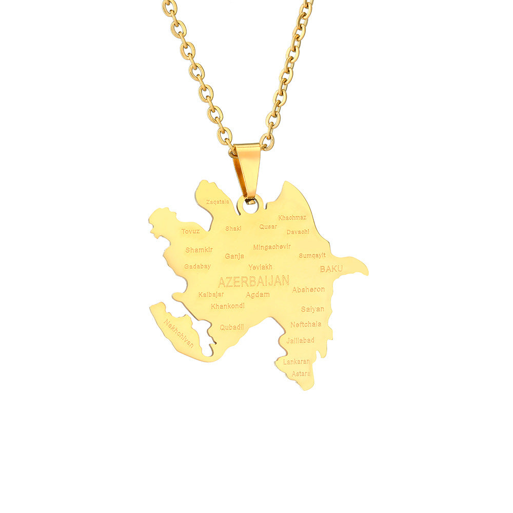 Collana geometrica in acciaio inossidabile con ciondolo a mappa dell'Azerbaigian, catena placcata in titanio per unisex