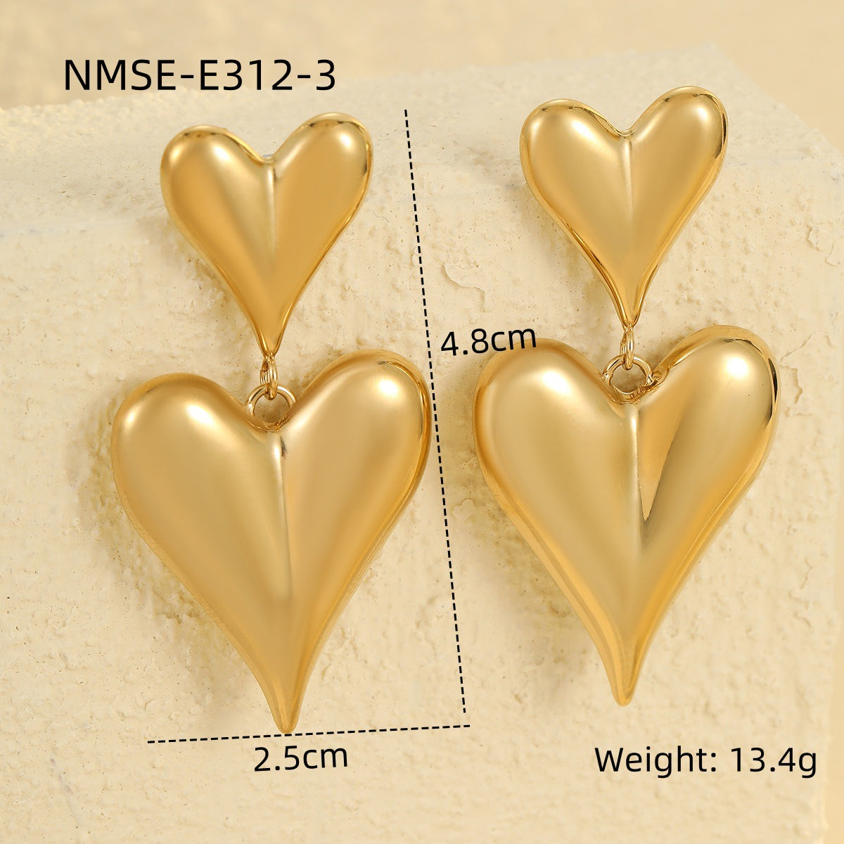 Pendientes colgantes geométricos de corazón chapados en oro de 18 quilates estilo vintage para mujer
