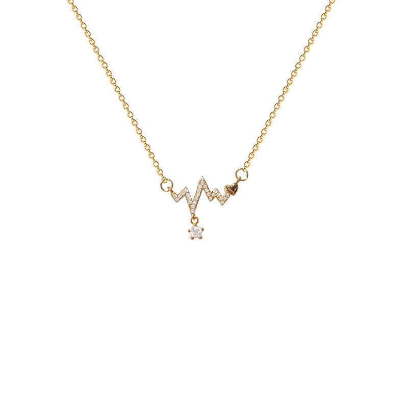 Romantic ECG Heart-Shaped Titanium Steel Plated Necklace for Women with Delicate Clavicle Chain and Minimalist Fresh Aesthetic