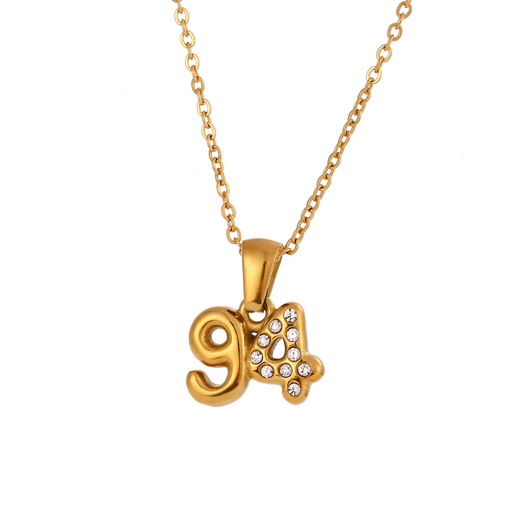 Minimalist Fashion Necklace for Women with Stainless Steel Chain, 18K Gold Plated Titanium Steel Pendant, Micro-Paved Rhinestone Accent, 3D Numeric Year Design