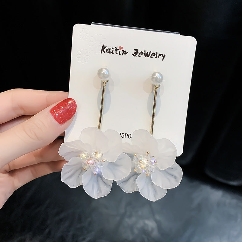 Eleganti Orecchini Pendenti Floreali con Perle e Strass in Argento 925, Stile Lusso Artigianale da Donna