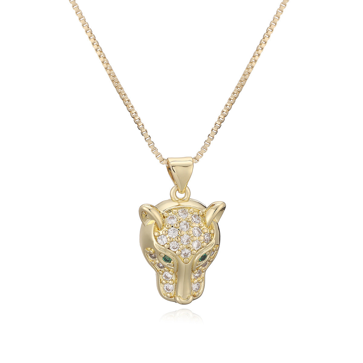 Hip-hop Minimalist 18K Gold Plated Brass Leopard Head Cubic Zirconia Pendant Necklace