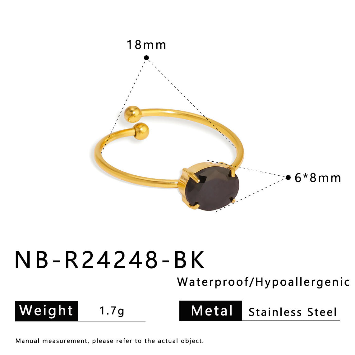 Adjustable Round Stainless Steel Ring with 18K Gold Plating and Colorful Zircon Inlay for Unisex Wear