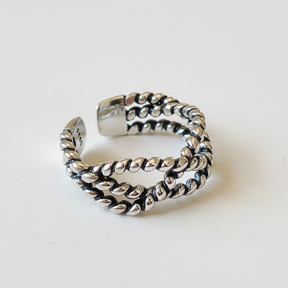 Vintage Minimalist 925 Sterling Silver Geometric Rope Braided Ring