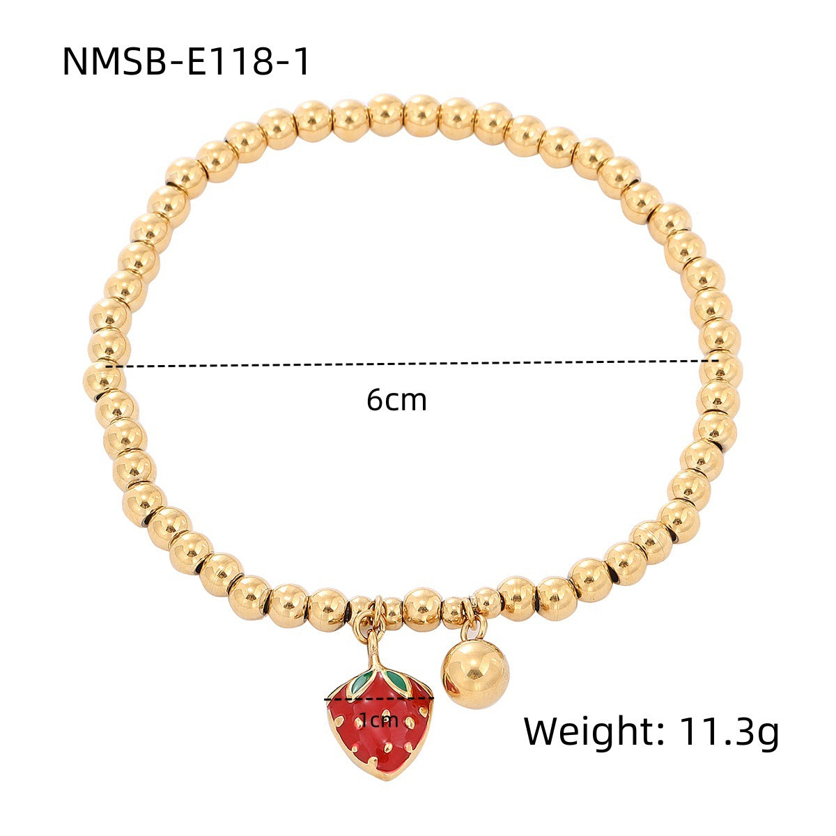 Fashionable Strawberry Charm Titanium Steel Bracelet for Women with 18K Gold Plated Beads and Stainless Steel Chain