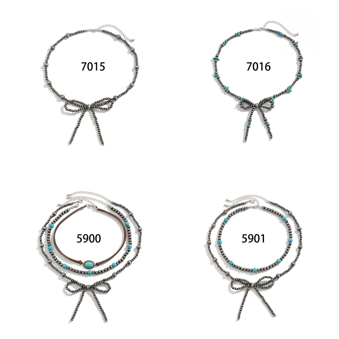 Bohemian Vintage Alloy Plated Bowknot Turquoise Necklace for Women