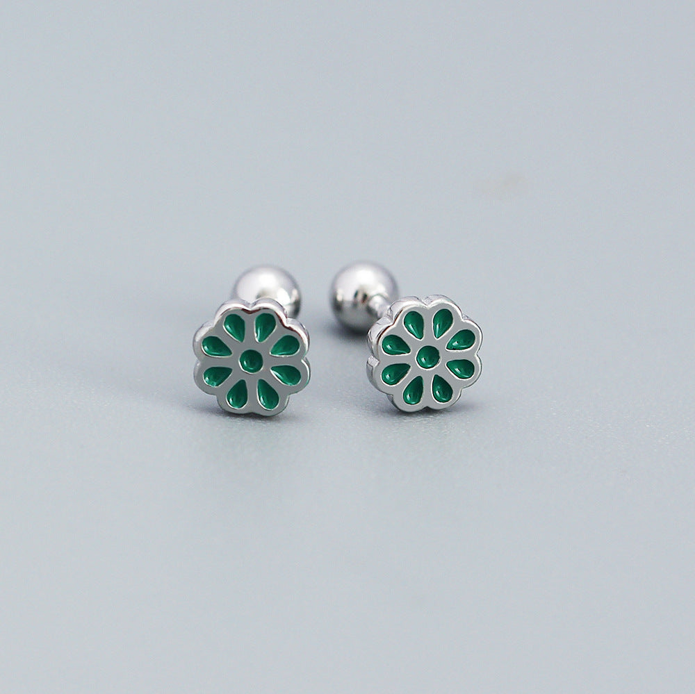 Minimalist Floral Earrings for Women in 925 Sterling Silver with Enamel Flower Design