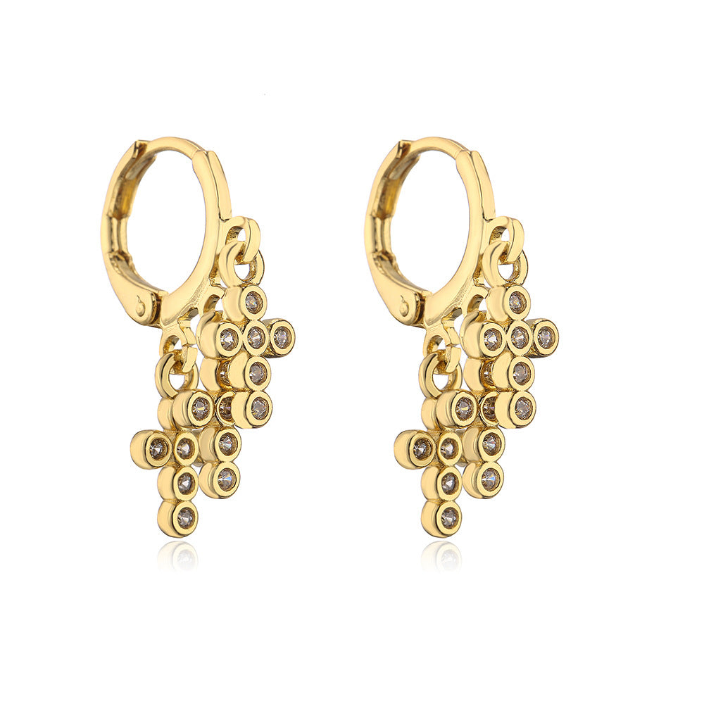 Geometric Pendant Earrings for Women with Copper Base Plated in 18K Gold and Micro-Pave Zirconia