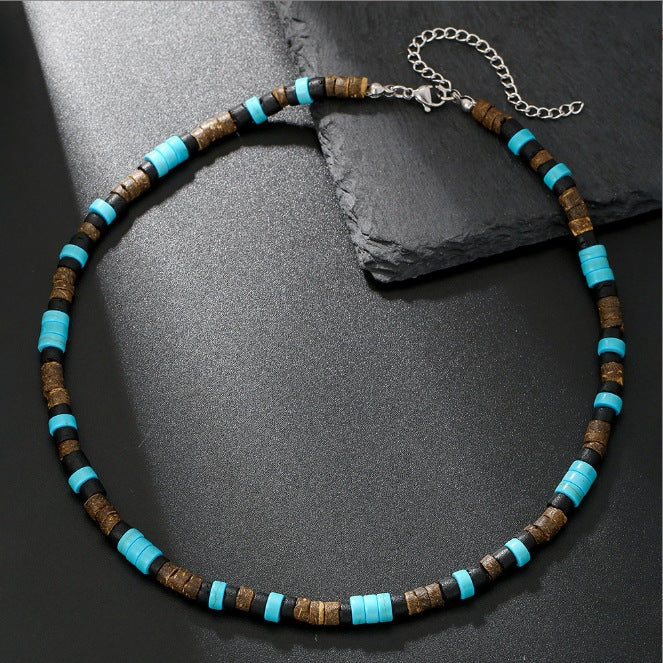 Casual Geometric Round Wood Bead Alloy Plated Men's Long Rivet Necklace