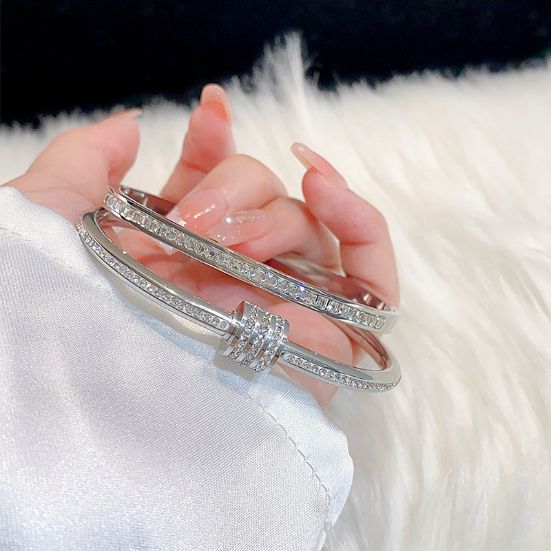 Minimalist Elliptical Titanium Steel Bracelet with Plating Finish for Women Elegant Lightweight Luxury Bangle