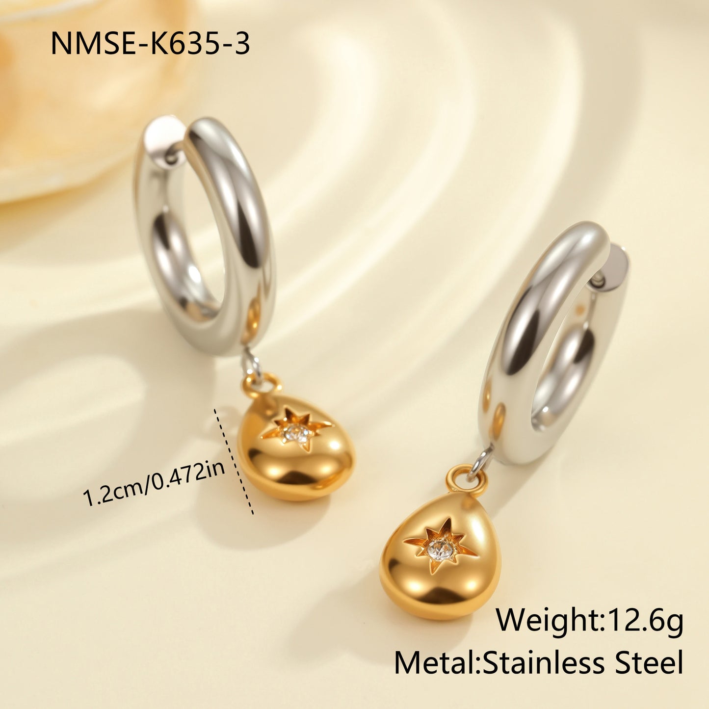 Fashionable Heart and Star Shaped Stainless Steel Earrings with 18K Gold and Silver Plating for Women