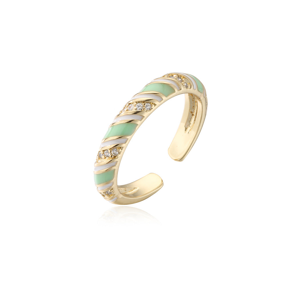 Geometric Micro-pave Cubic Zirconia Drip Oil Brass Ring for Women