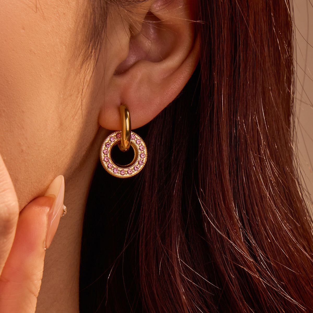 Pendientes de círculo geométrico de moda para mujer en acero inoxidable con acabado chapado