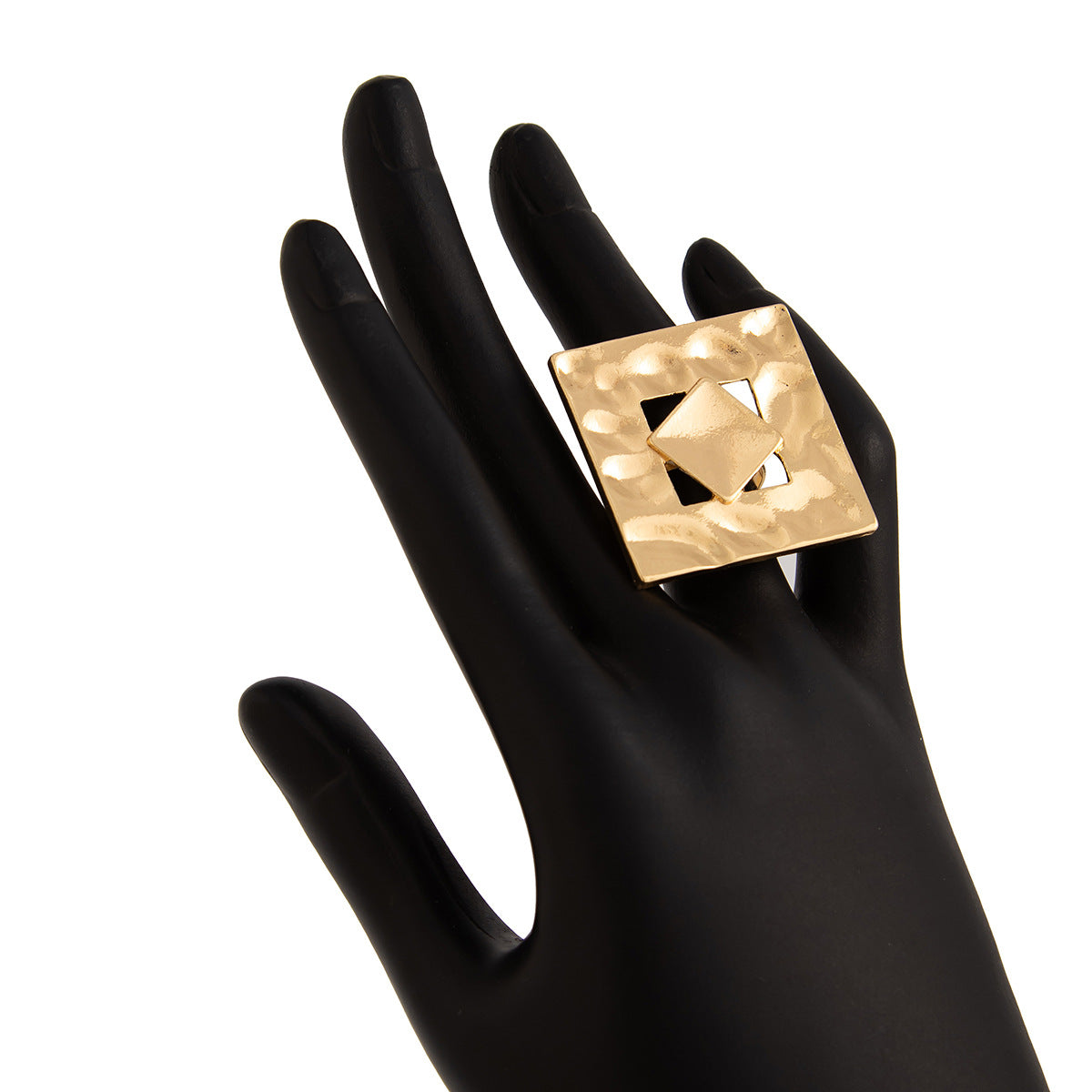 Anillo cuadrado geométrico líquido minimalista con detalle de flor sintética irregular para mujer, banda de aleación con acabado chapado