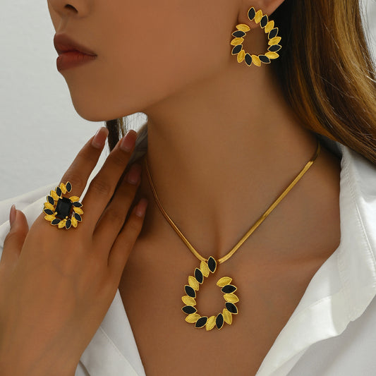 Sweet Rustic Wheat Sheaf Pendant Necklace Set with Earrings and Bracelet in Copper with Enamel Finish
