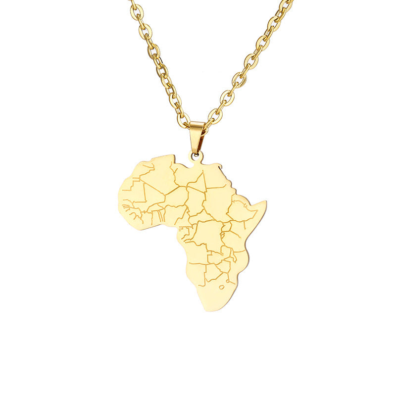 Collana alla moda con ciondolo a forma di elefante e mappa dell'Africa, in acciaio al titanio placcato, unisex
