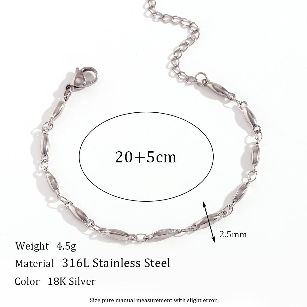 Tobillera minimalista geométrica de acero inoxidable con diseño de cadena de eslabones para mujer