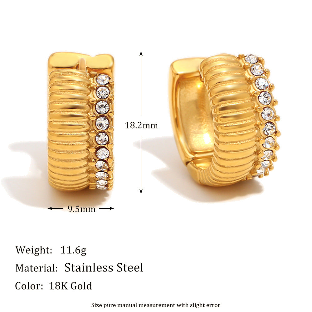 Minimalist Geometric Stainless Steel Earrings with 18K Gold Plating and Zircon Accent Studs
