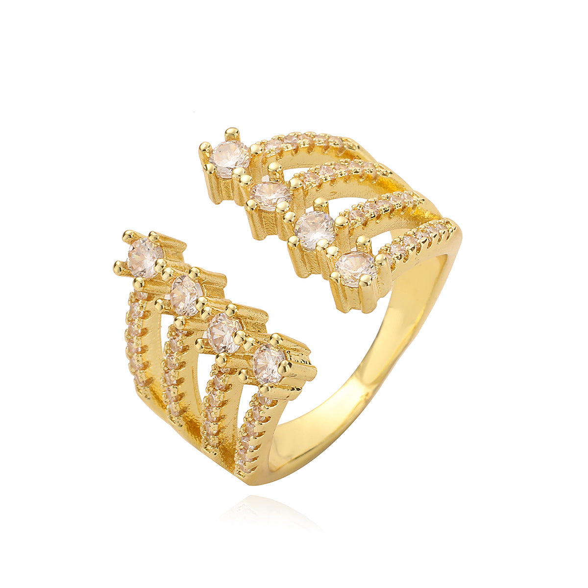Minimalist Irregular Geometric Hollow Heart Women's Copper Ring with Micro-Pavé Zirconia