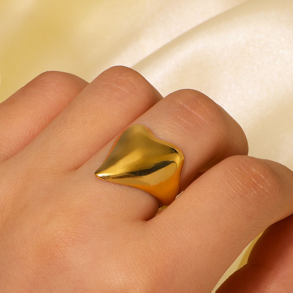 Minimalist Heart-Shaped Stainless Steel Adjustable Open Ring with Polished Finish for Women and Men