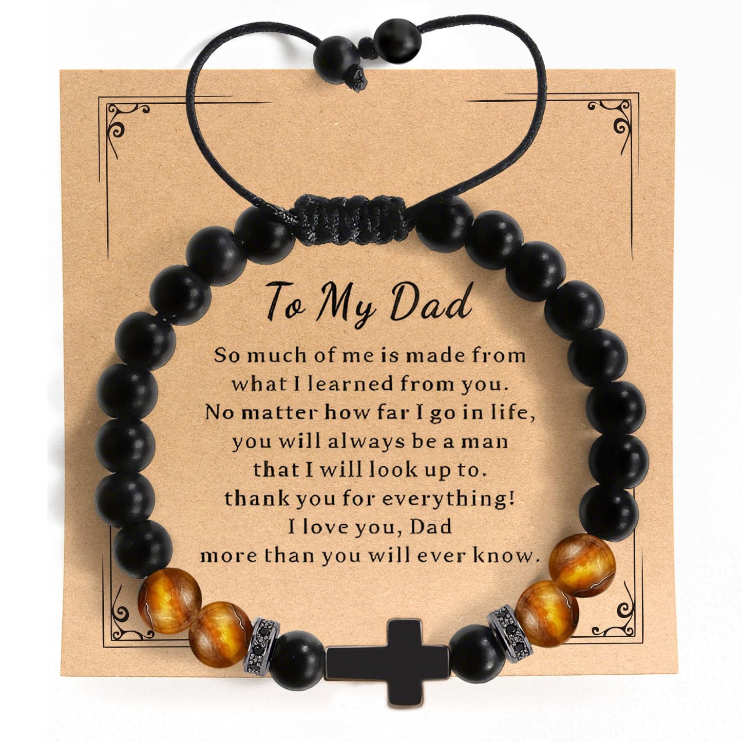 Matte Black Tiger's Eye Cross Bracelet Unisex Adjustable Woven Handmade Gift