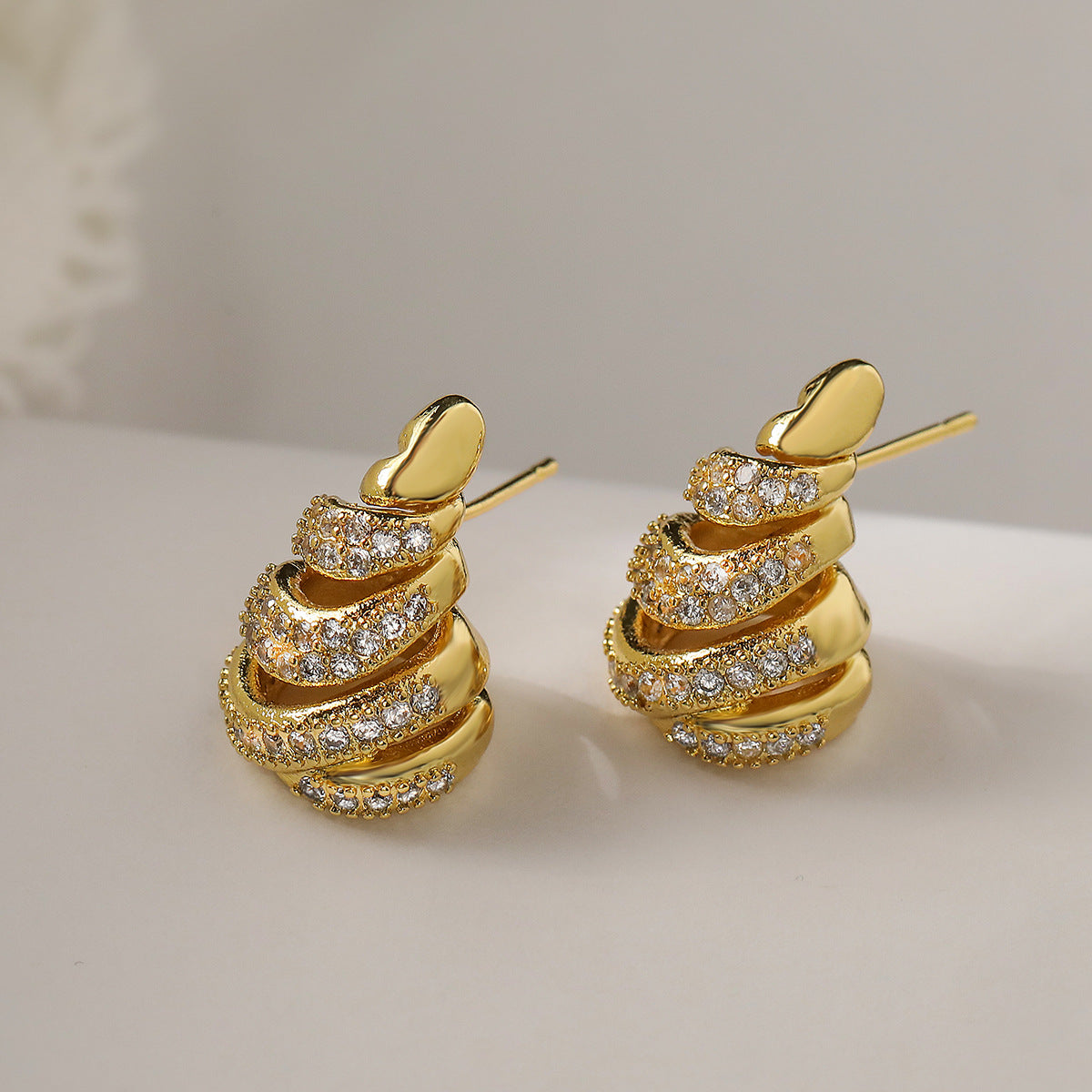 Geometric Earrings for Women with Copper Base and 18K Gold Plating, Micro-Paved Zirconia, Vintage-Inspired Minimalist Design