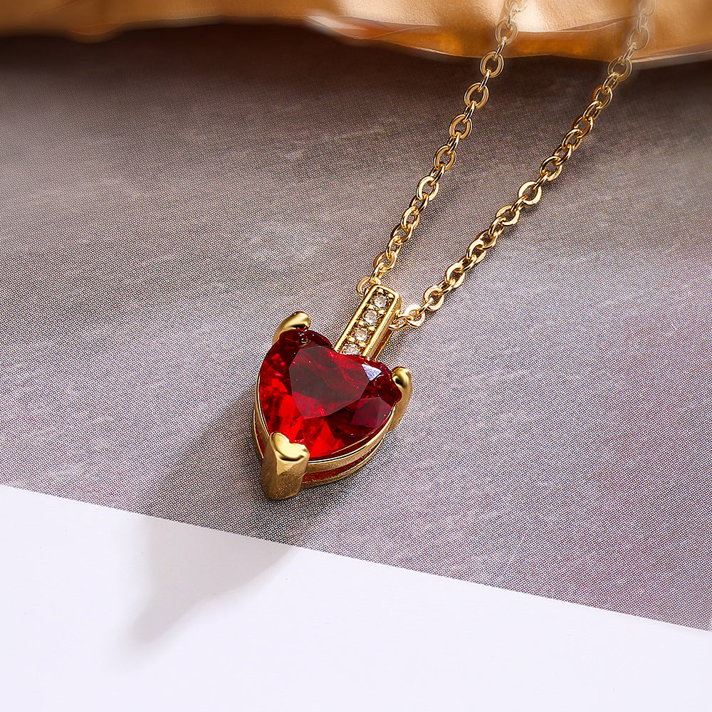 Minimalist Heart-Shaped Copper Necklace with Real Gold Plating and Zircon Accents for Women