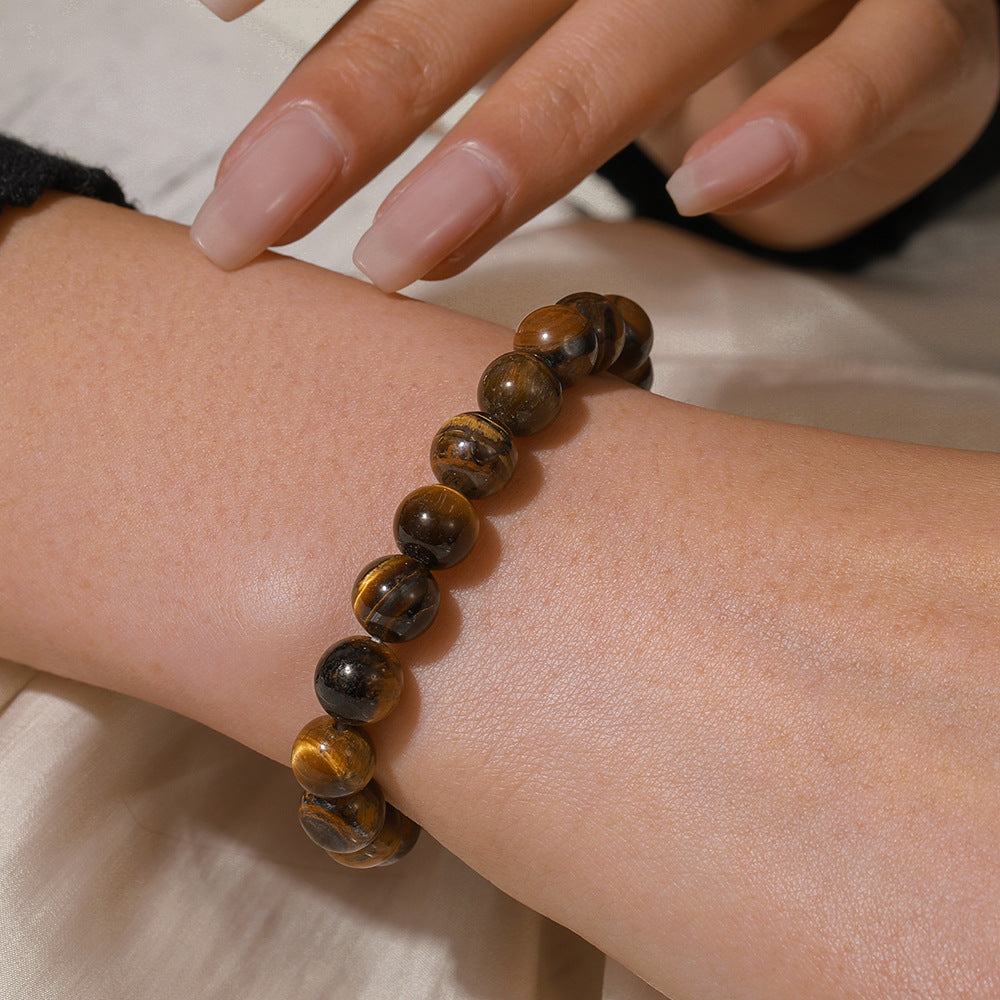 Vintage Bohemian Round Geometric Volcanic Stone Tiger Eye Rose Quartz Black Agate Amethyst Beaded Bracelet Unisex
