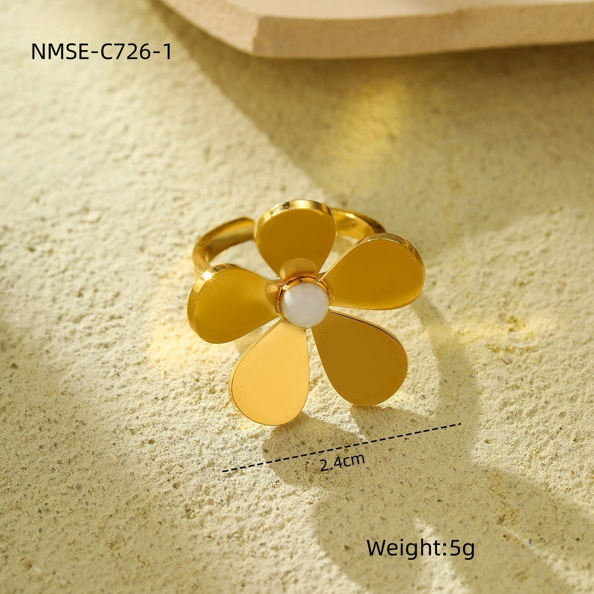 Anello da donna in acciaio inossidabile placcato oro 18 carati con fiore e petali e pietra naturale, stile Fashion OL