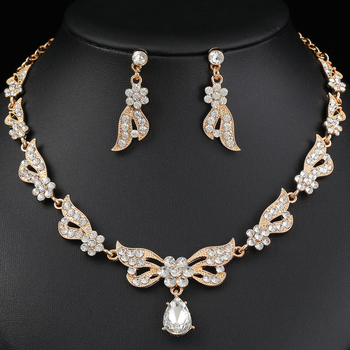 Elegant Bowknot Crystal-Embellished Alloy Necklace Set with Butterfly and Musical Note Motifs for Women