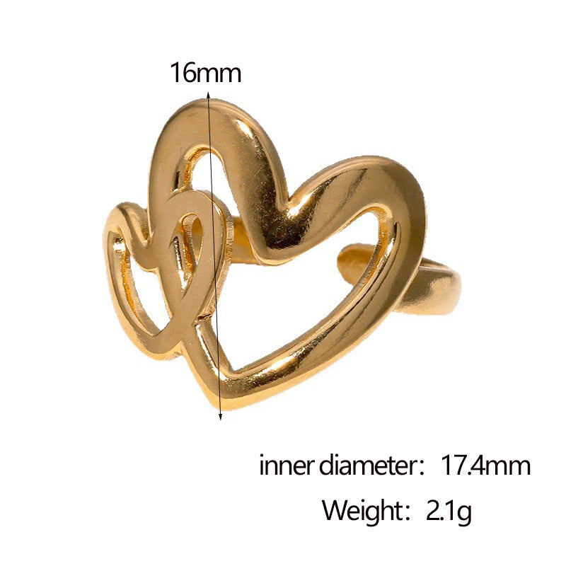 Minimalist 18K Gold Plated Stainless Steel Heart Shaped Open Ring for Women