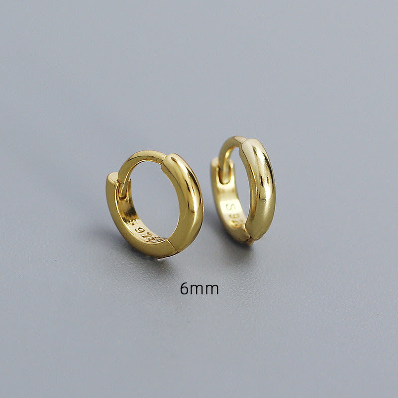 Pendientes de aro redondos geométricos pulidos de plata de ley 925 minimalistas unisex