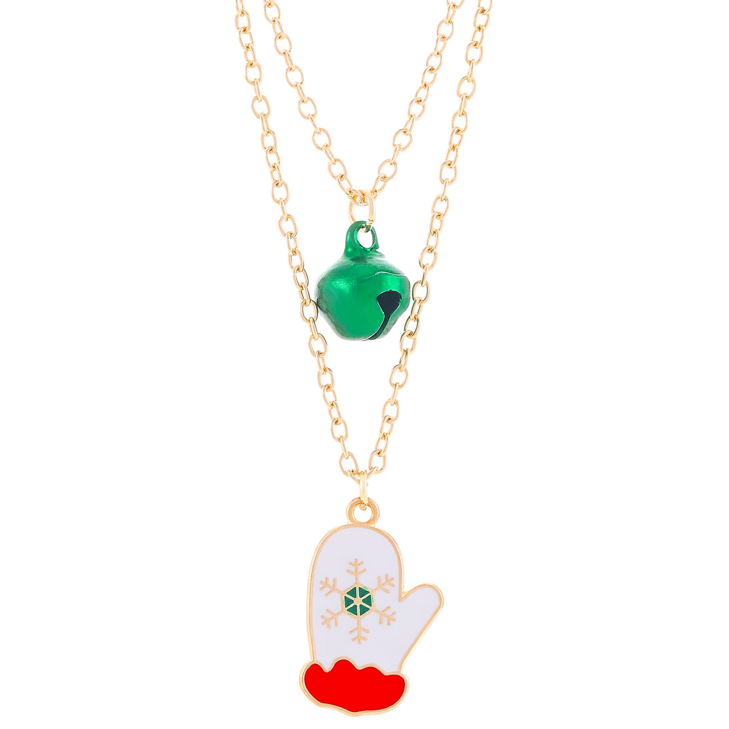 Collana a doppio strato in lega stile Ins con ciondolo Renna e Campanella di Natale per Donna, Gioielli per Feste Natalizie