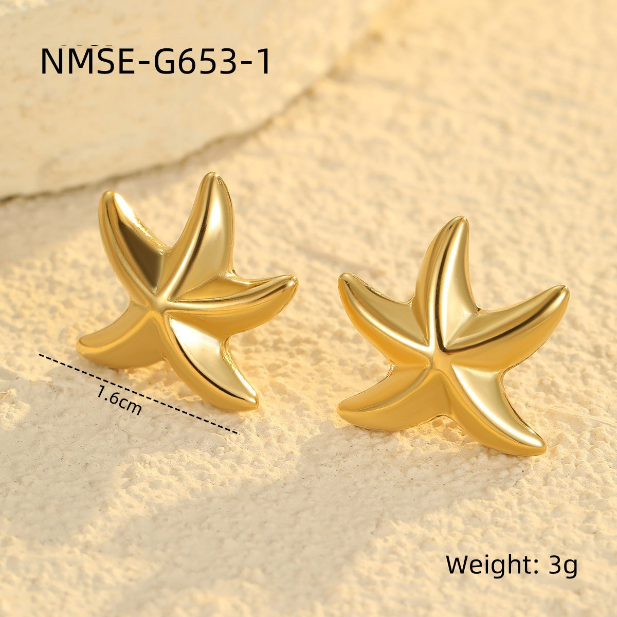 Orecchini Minimalisti a Stella in Acciaio Inossidabile Placcato Oro 18K Design Ispirato all'Oceano per Donna