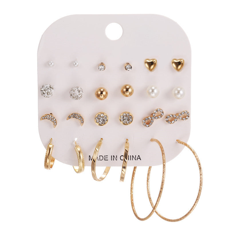 Sweet Geometric Heart Butterfly Alloy Stud Earrings with Rhinestone Pearl and Drip Oil