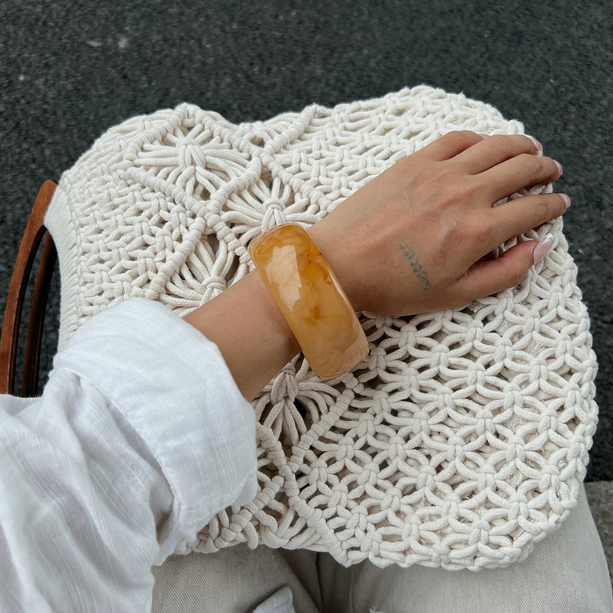 Bold Geometric Retro Caramel-Tone Alloy Bracelet with Plated Finish for Women