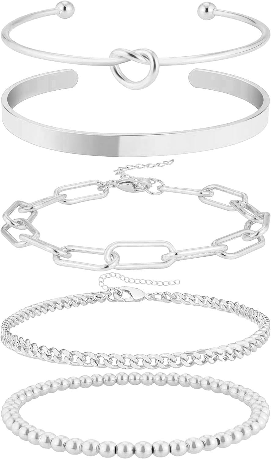 Bohemian Minimalist Geometric Plated Alloy Cuban Link Chain Pearl Bracelet Set for Women
