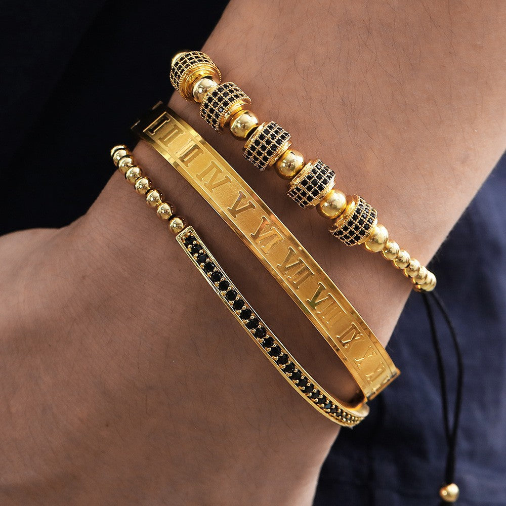 Geometric Titanium Steel Buckle Bracelet Set for Men and Women