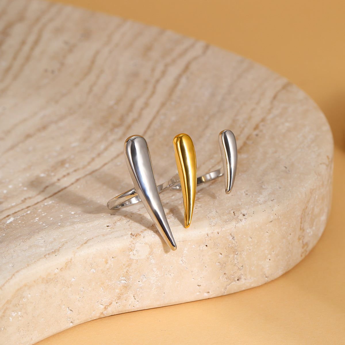 Minimalist Titanium Steel Geometric Adjustable Ring with Gold and Silver Plated Finish for Women