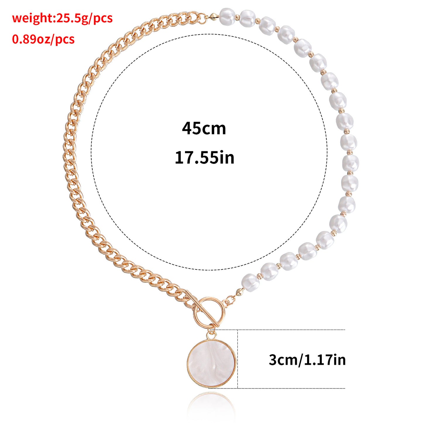Collana con Pendente Geometrico Minimalista in Lega con Effetto Madreperla e Finitura Placcata, Catena Ritorta da Donna