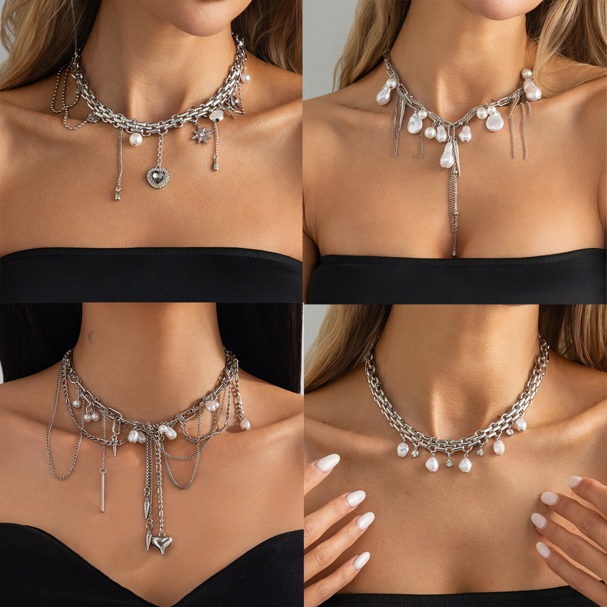 Hip-hop Heart Star Zinc Alloy Plated Iron Necklace with Tassel for Women