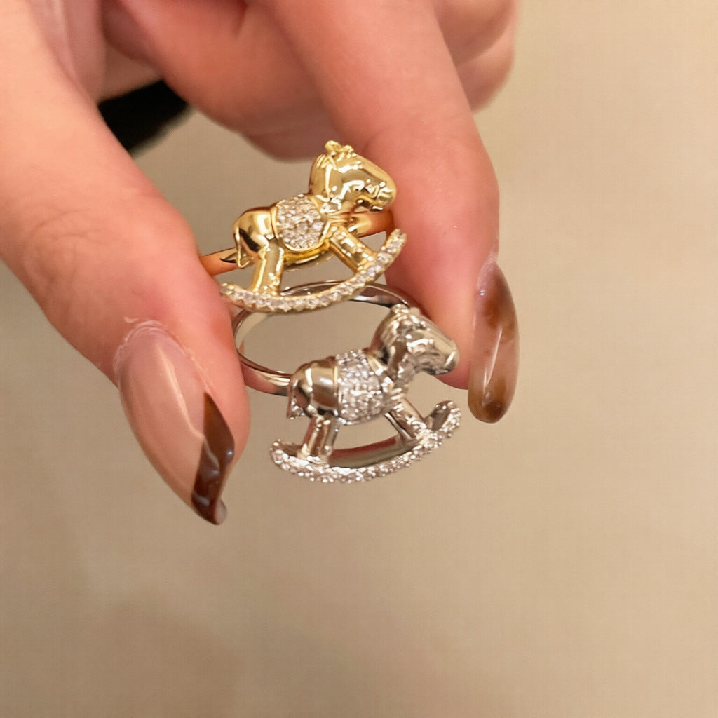Luxury-Style Horse-Shaped Zirconia-Set Copper Ring for Women, Fashionable Index Finger Band with Zodiac Animal Design