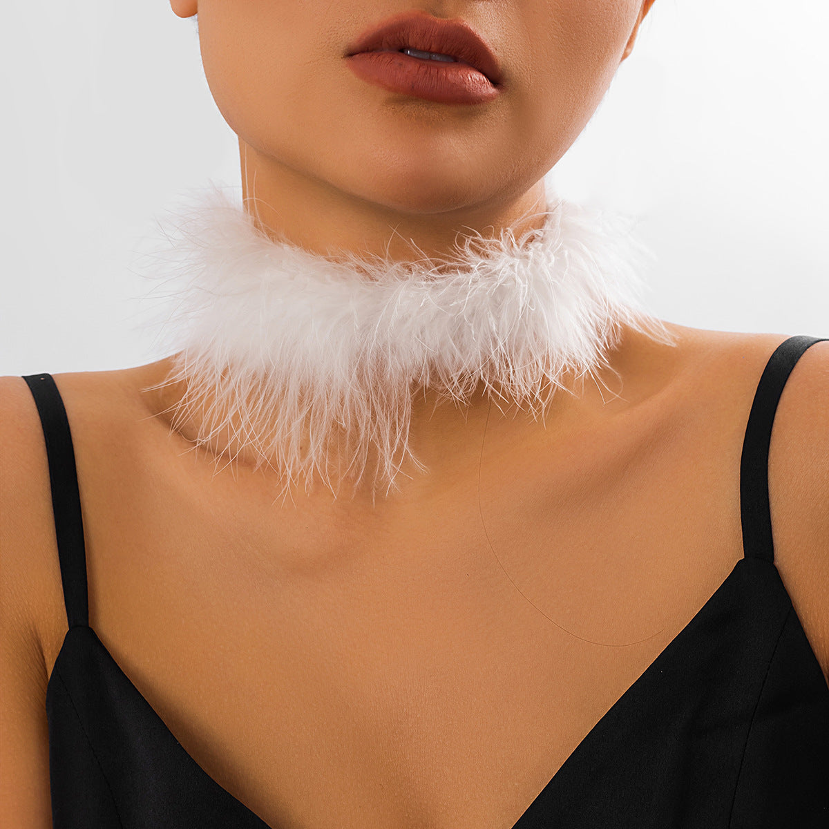 Sweet Punk Geometric Feather Fabric Handmade Choker Necklace for Women