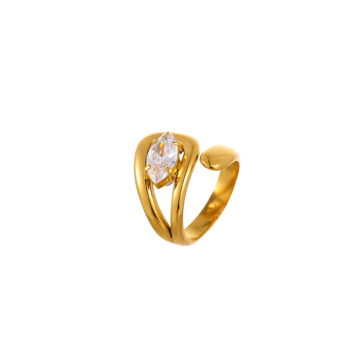 Anello da Donna Minimalista Geometrico in Acciaio al Titanio Placcato Oro 18K con Intarsio di Zirconi