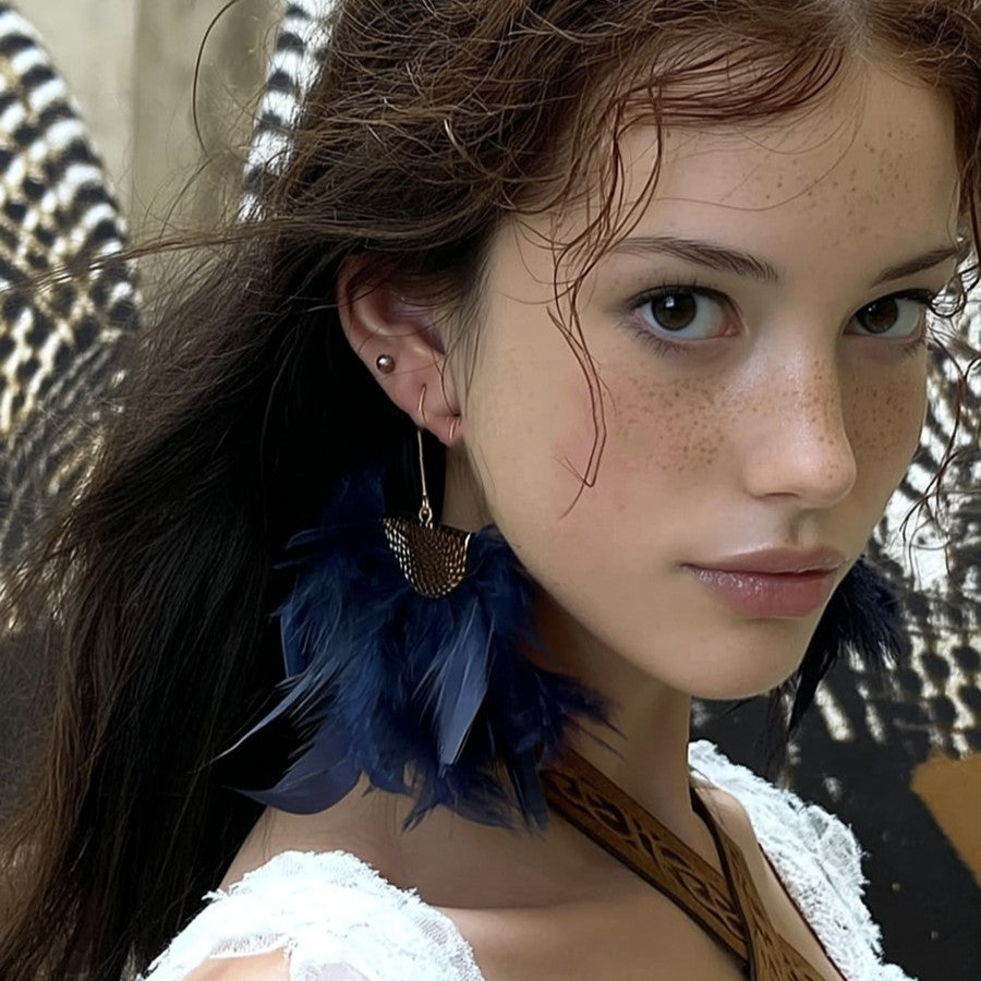 Pendientes Colgantes Étnicos Vintage de Plumas y Borlas para Mujer con Diseño Geométrico y Estética Natural
