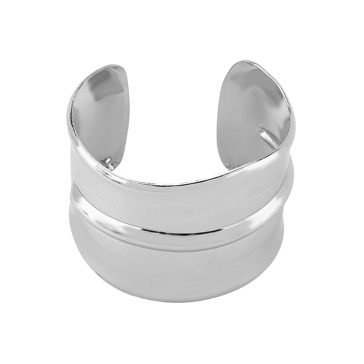 Bracciale rigido aperto geometrico in ferro placcato con superficie lucida e design minimalista di ispirazione vintage
